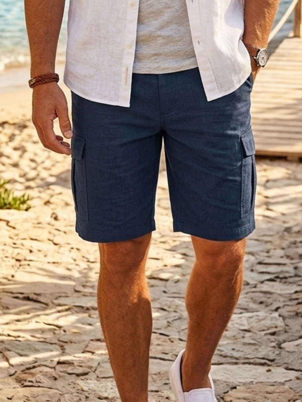 BC Clothing Men's Cargo Cotton Blend Shorts Size 36 W 18.5" R 12.5" I 10" Blue